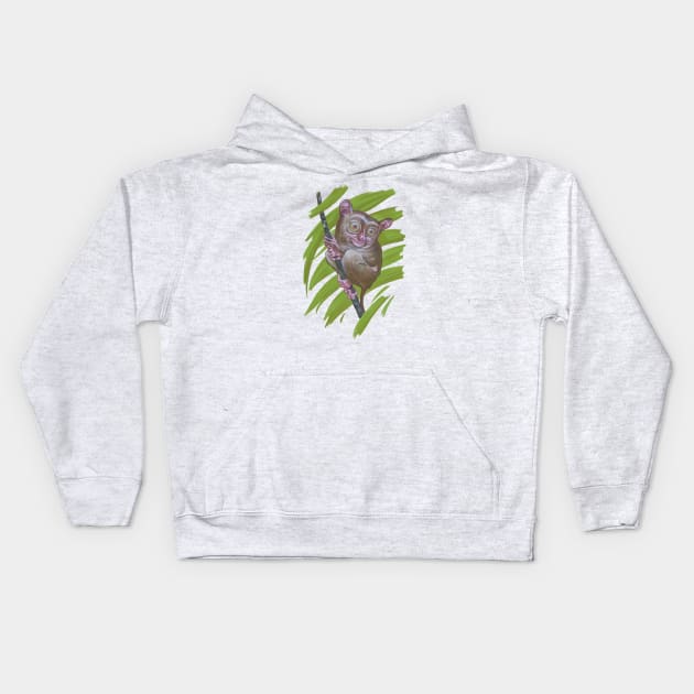 Enchanting Tarsier in Lush Greenery - Adorable Wildlife Art Kids Hoodie by Vlad